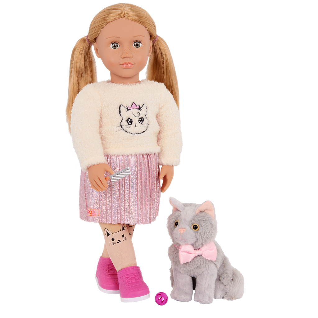 Sheela & Sammy - OG Doll & Pet Kitten - Doll with Blonde Hair - Kitten with Grey Fur - Gifts for Kids - Our Generation