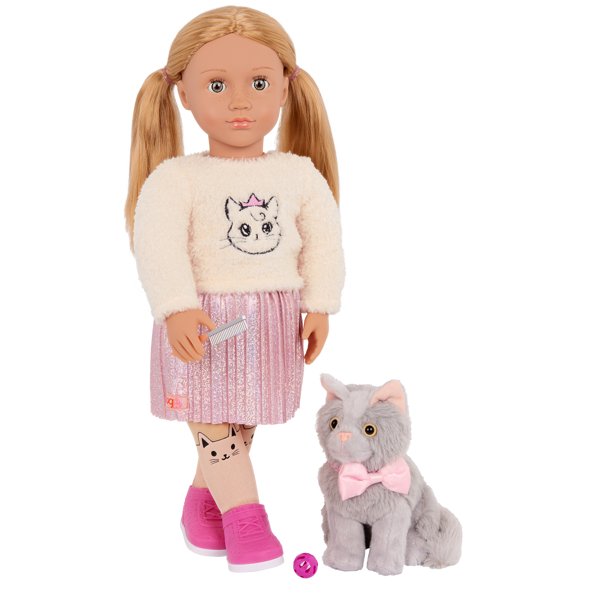 Sheela & Sammy - OG Doll & Pet Kitten - Doll with Blonde Hair - Kitten with Grey Fur - Gifts for Kids - Our Generation