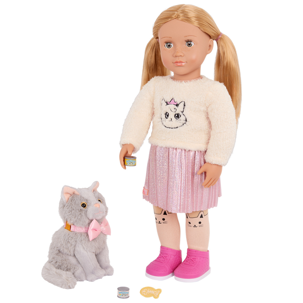 Sheela & Sammy - OG Doll & Pet Kitten - Doll with Blonde Hair - Kitten with Grey Fur - Gifts for Kids - Our Generation