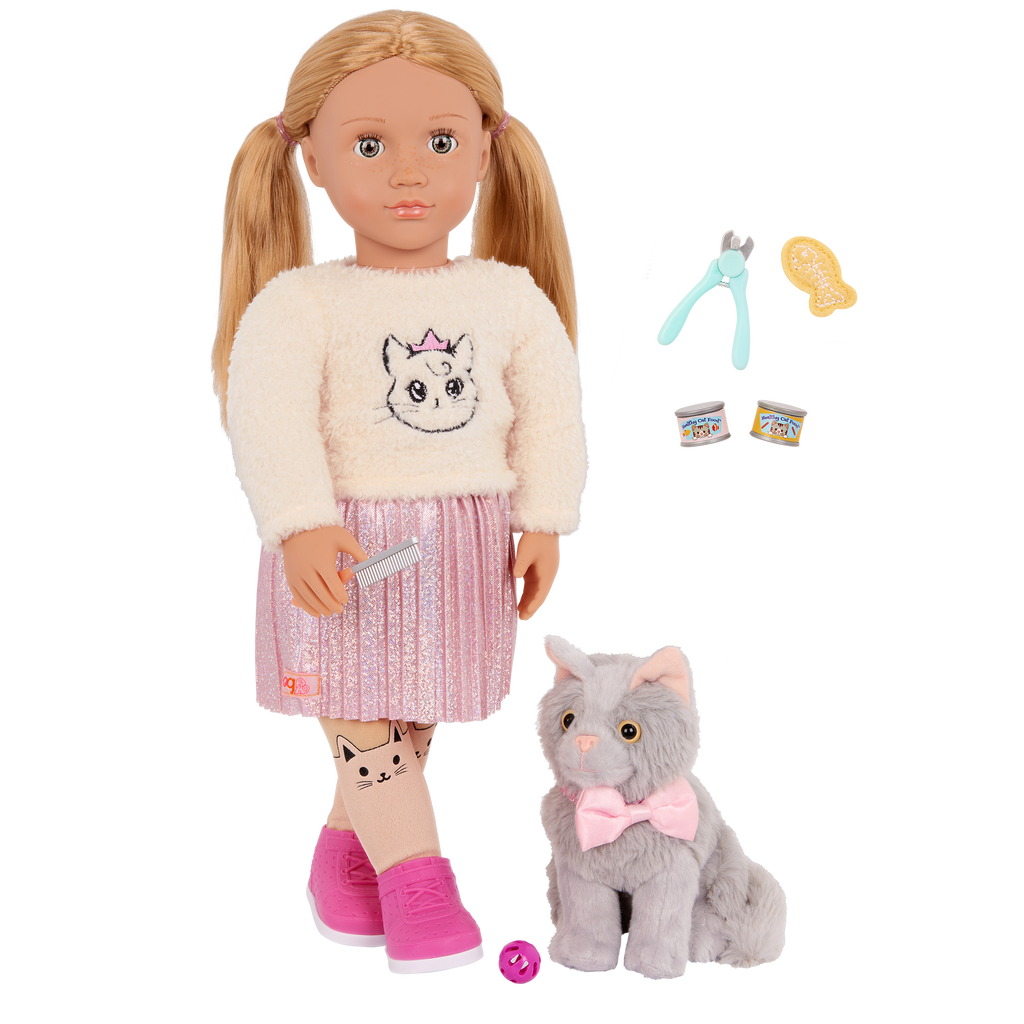 Sheela & Sammy - OG Doll & Pet Kitten - Doll with Blonde Hair - Kitten with Grey Fur - Gifts for Kids - Our Generation