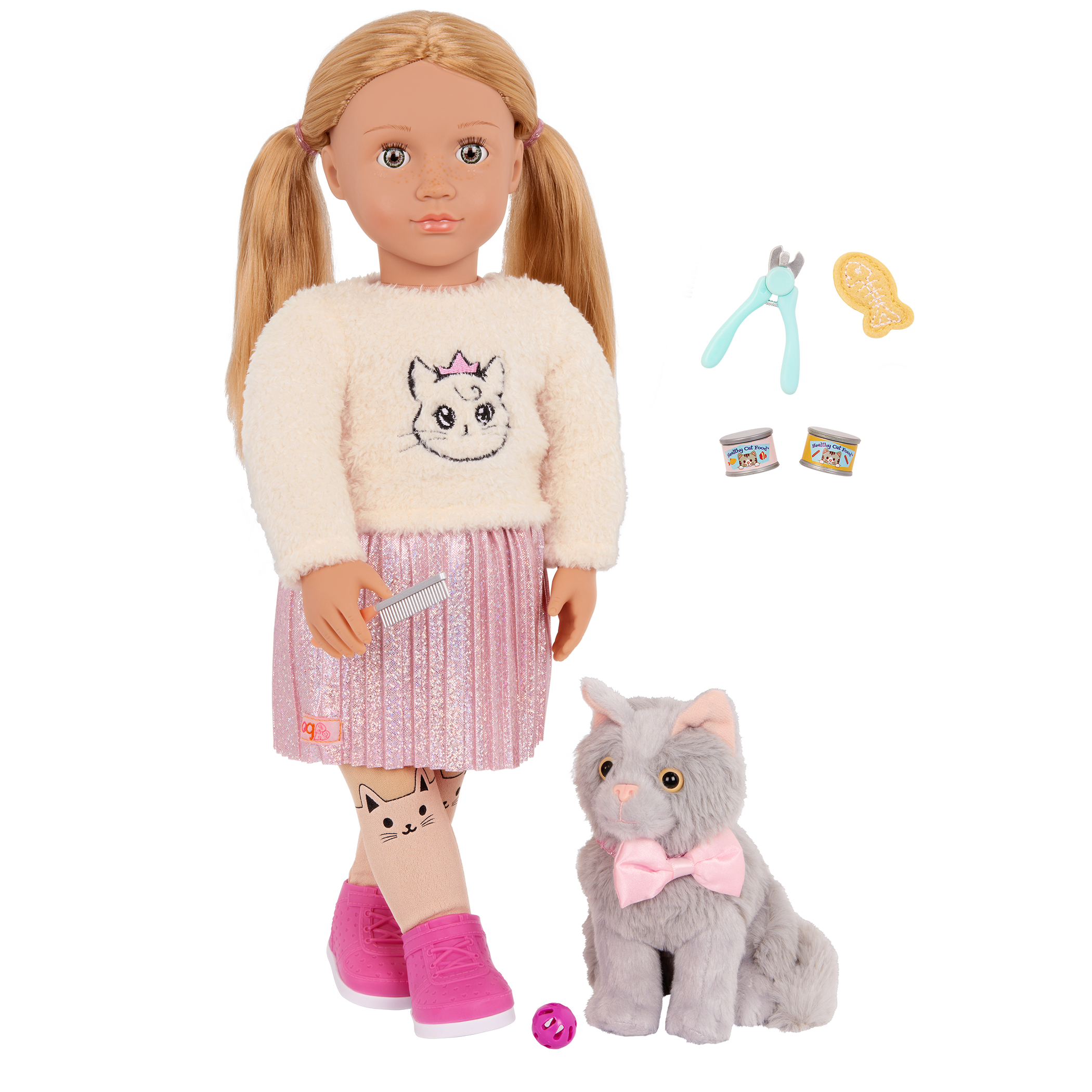 Sheela & Sammy - OG Doll & Pet Kitten - Doll with Blonde Hair - Kitten with Grey Fur - Gifts for Kids - Our Generation