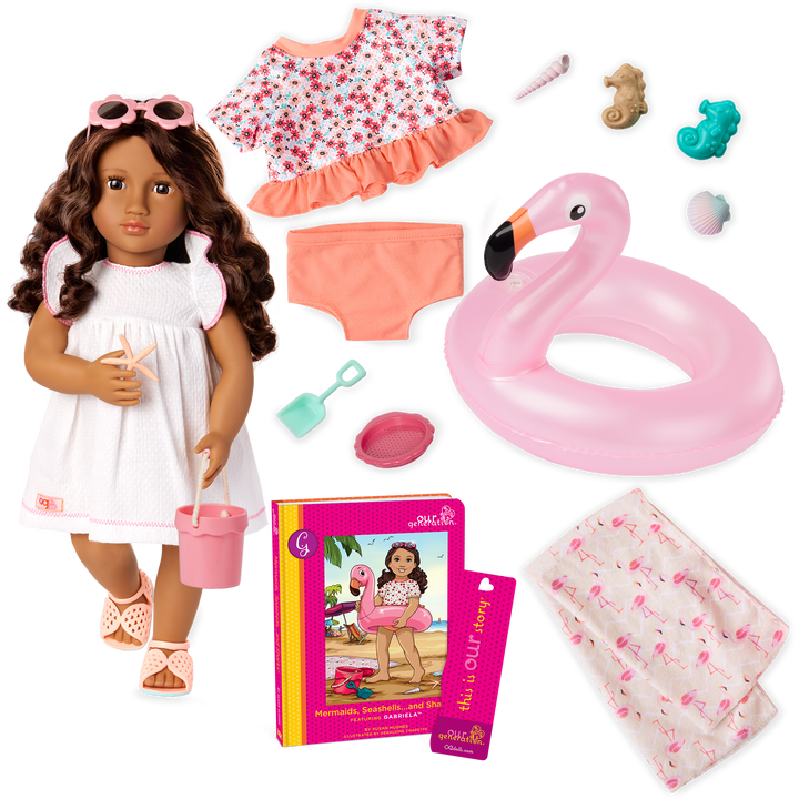 Gabriela - 46cm Summer Doll - OG Doll with Brown Hair & Eyes - Summer Outfits & Doll Swimwear - Poseable Doll- Doll & Book - Toys & Gifts for Kids - Our Generation UK