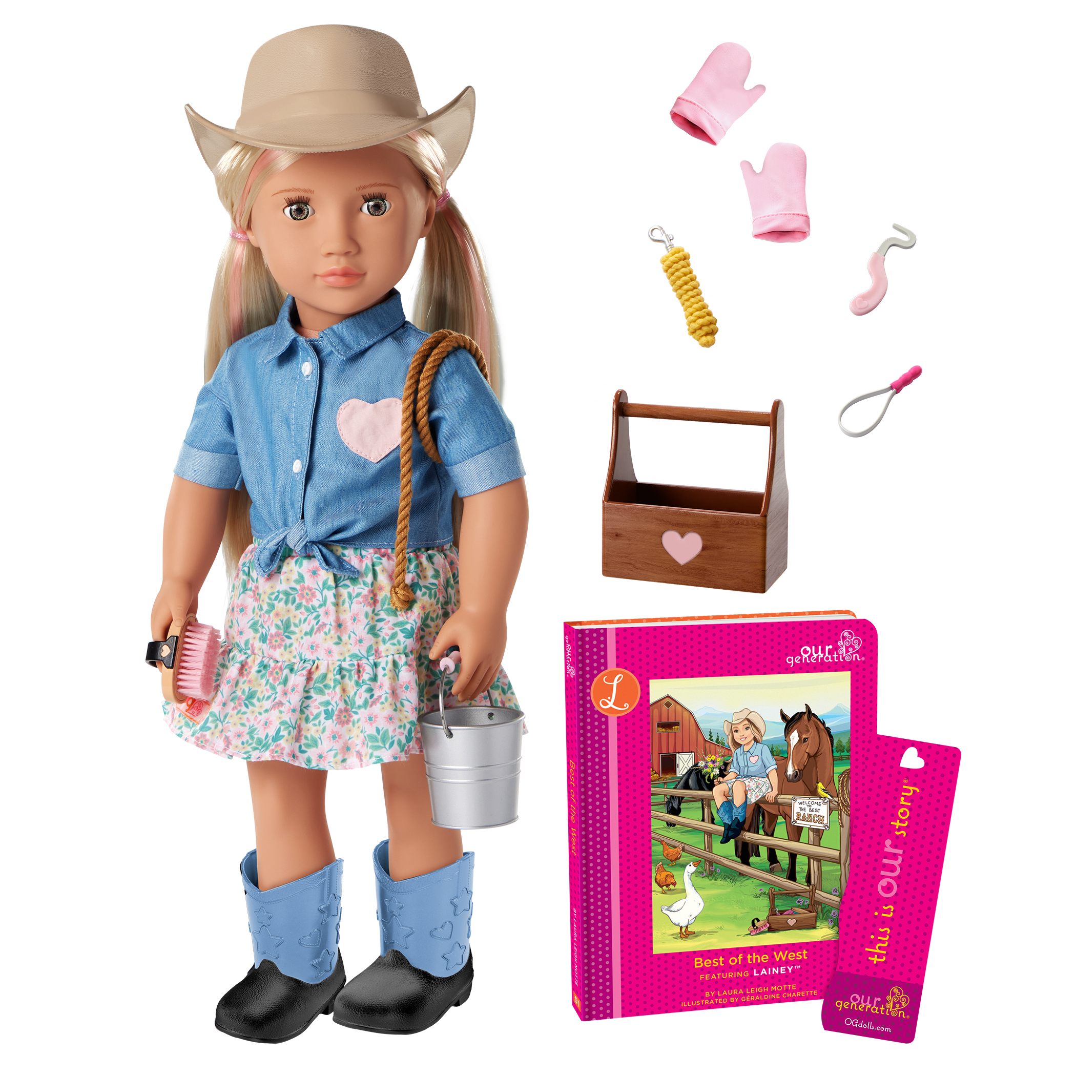 Lainey  - 46cm Equestrain Doll with Book - Blonde Hair with Pink Highlights - Chapter Storybook - Toys for Kids 3 to 12 Years - Our Generation UK