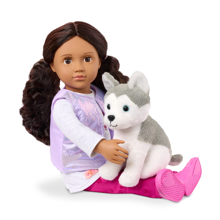 Estella & Evi - 46cm Doll & Pet Husky - Doll with Brown Hair & Eyes - 15cm Plush Husky with White & Grey Fur - Toys & Gifts for Kids - Our Generation