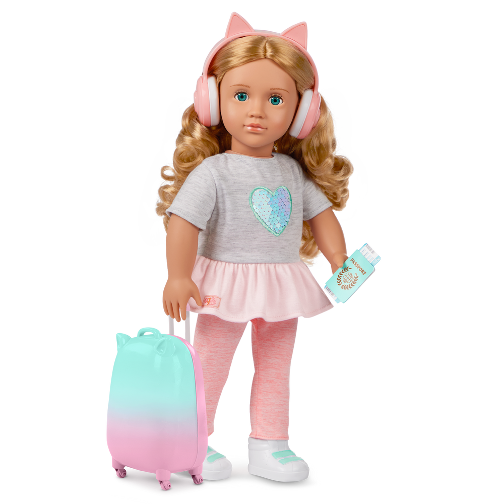 Linzi - 46cm Travel Doll & Accessories - OG Doll with Blue Eyes & Blonde Hair - Doll with Suitcase & Travel Accessories - Toys & Gifts for Kids Ages 3 to 12 Years - Our Generation