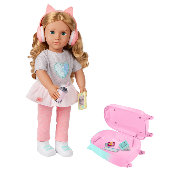 Linzi - 46cm Travel Doll & Accessories - OG Doll with Blue Eyes & Blonde Hair - Doll with Suitcase & Travel Accessories - Toys & Gifts for Kids Ages 3 to 12 Years - Our Generation