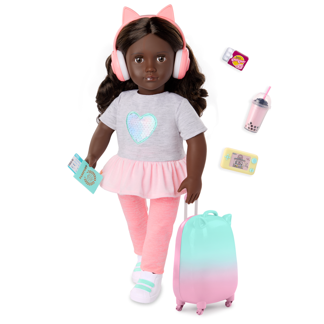Kezia - 46cm OG Travel Doll & Accessories - Doll with Brown Hair & Eyes - Toys & Gifts for Kids - Our Generation UK