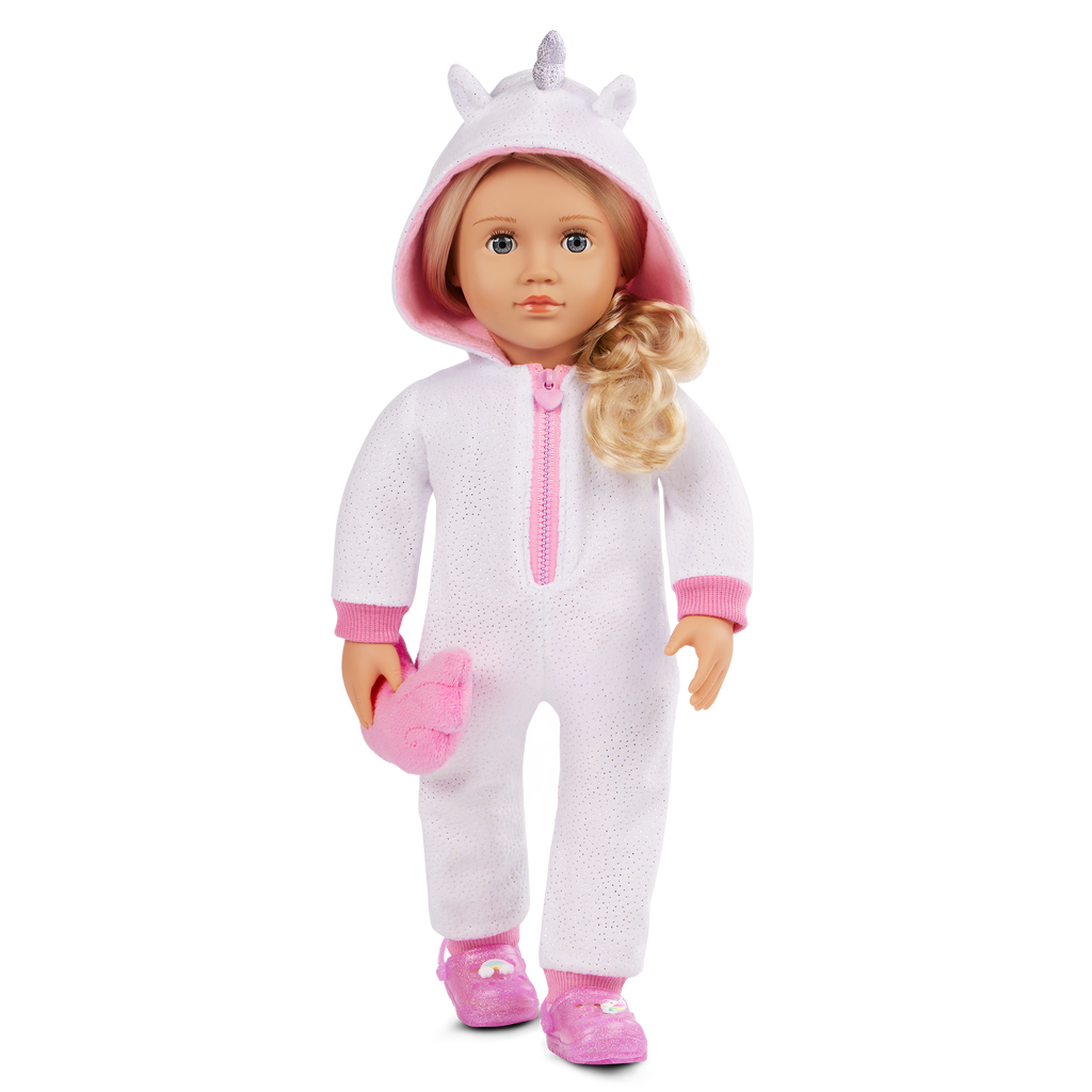 Lilian - 46cm Sleepover Doll - Doll with Blonde Hair & Grey Eyes - Unicorn Onesie - Toys for Kids - Our Generation