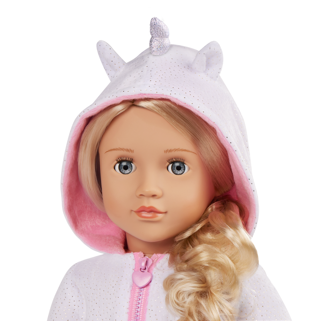 Lilian - 46cm Sleepover Doll - Doll with Blonde Hair & Grey Eyes - Unicorn Onesie - Toys for Kids - Our Generation