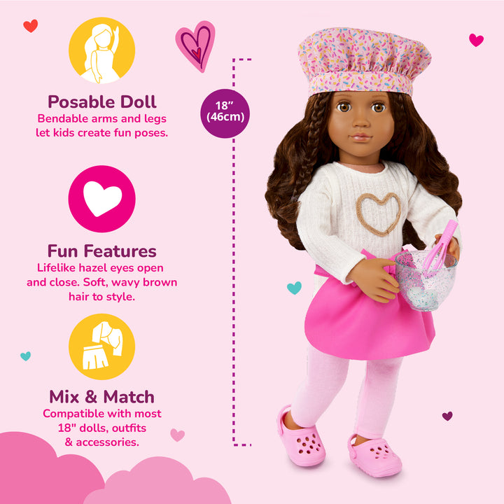 Paola- 46cm Baking Doll with Book - OG Deluxe Doll - Storybook for Doll - Baking Accessories - Toys for Kids - Gift Ideas - 3 Years + - Our Generation UK