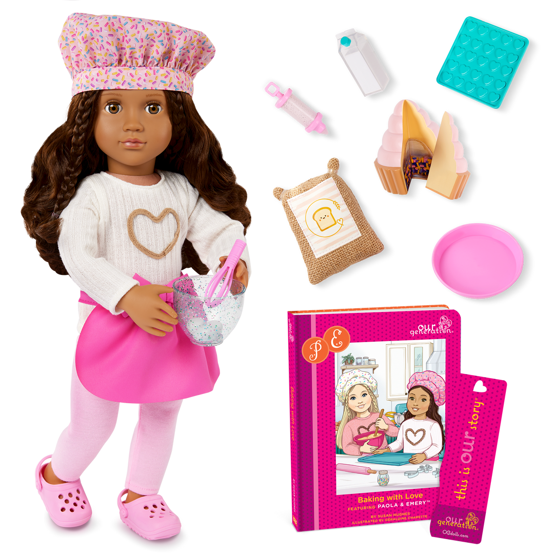 Paola- 46cm Baking Doll with Book - OG Deluxe Doll - Storybook for Doll - Baking Accessories - Toys for Kids - Gift Ideas - 3 Years + - Our Generation UK