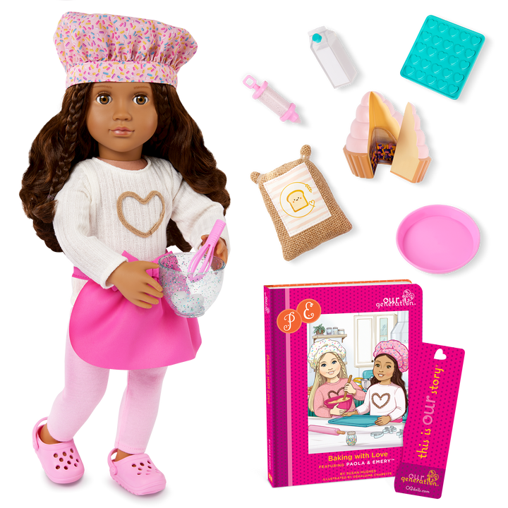 Paola- 46cm Baking Doll with Book - OG Deluxe Doll - Storybook for Doll - Baking Accessories - Toys for Kids - Gift Ideas - 3 Years + - Our Generation UK