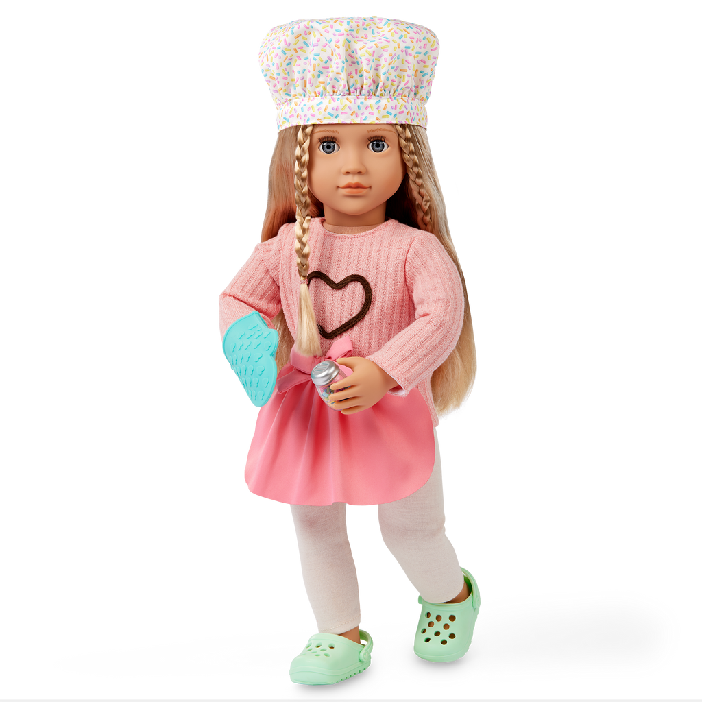 Emery - 46cm Baking Doll & Book - Posable Doll with Blonde Hair- Baking Accessories for Dolls - Chapter Story Book - Gifts for Ages 3 Years + - Our Generation UK