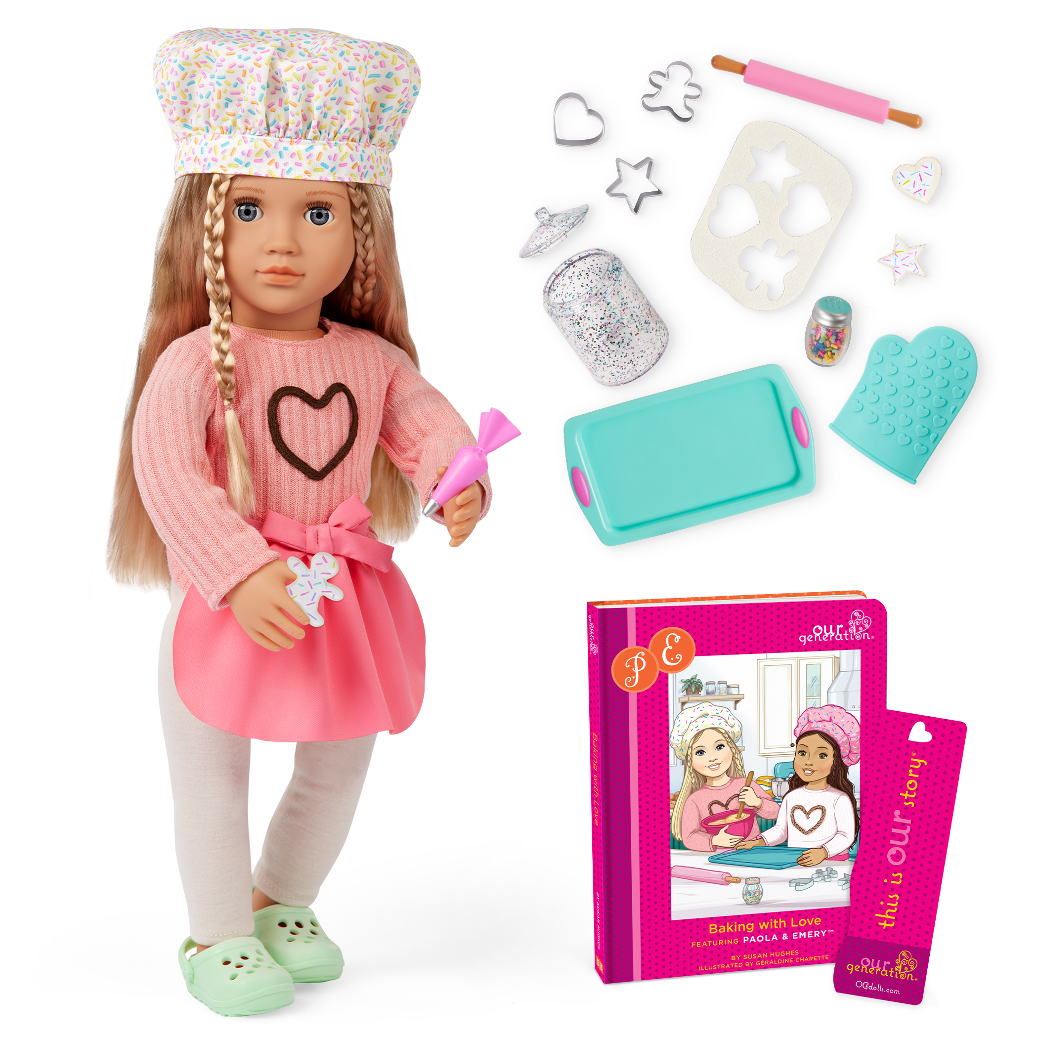 Emery - 46cm Baking Doll & Book - Posable Doll with Blonde Hair- Baking Accessories for Dolls - Chapter Story Book - Gifts for Ages 3 Years + - Our Generation UK