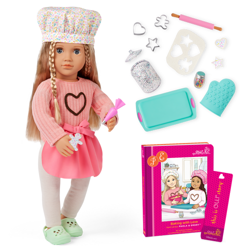 Emery - 46cm Baking Doll & Book - Posable Doll with Blonde Hair- Baking Accessories for Dolls - Chapter Story Book - Gifts for Ages 3 Years + - Our Generation UK