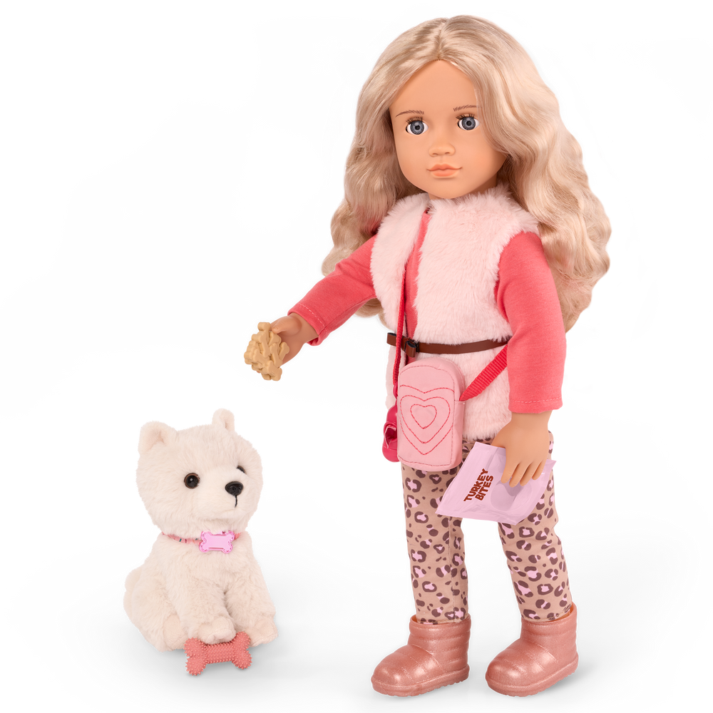Kinsley - 46cm OG Doll with Pet Puppy - Doll with Blonde Hair & Grey Eyes - 15cm OG Pup with White Fur - Toys & Gifts for Kids - Our Generation UK