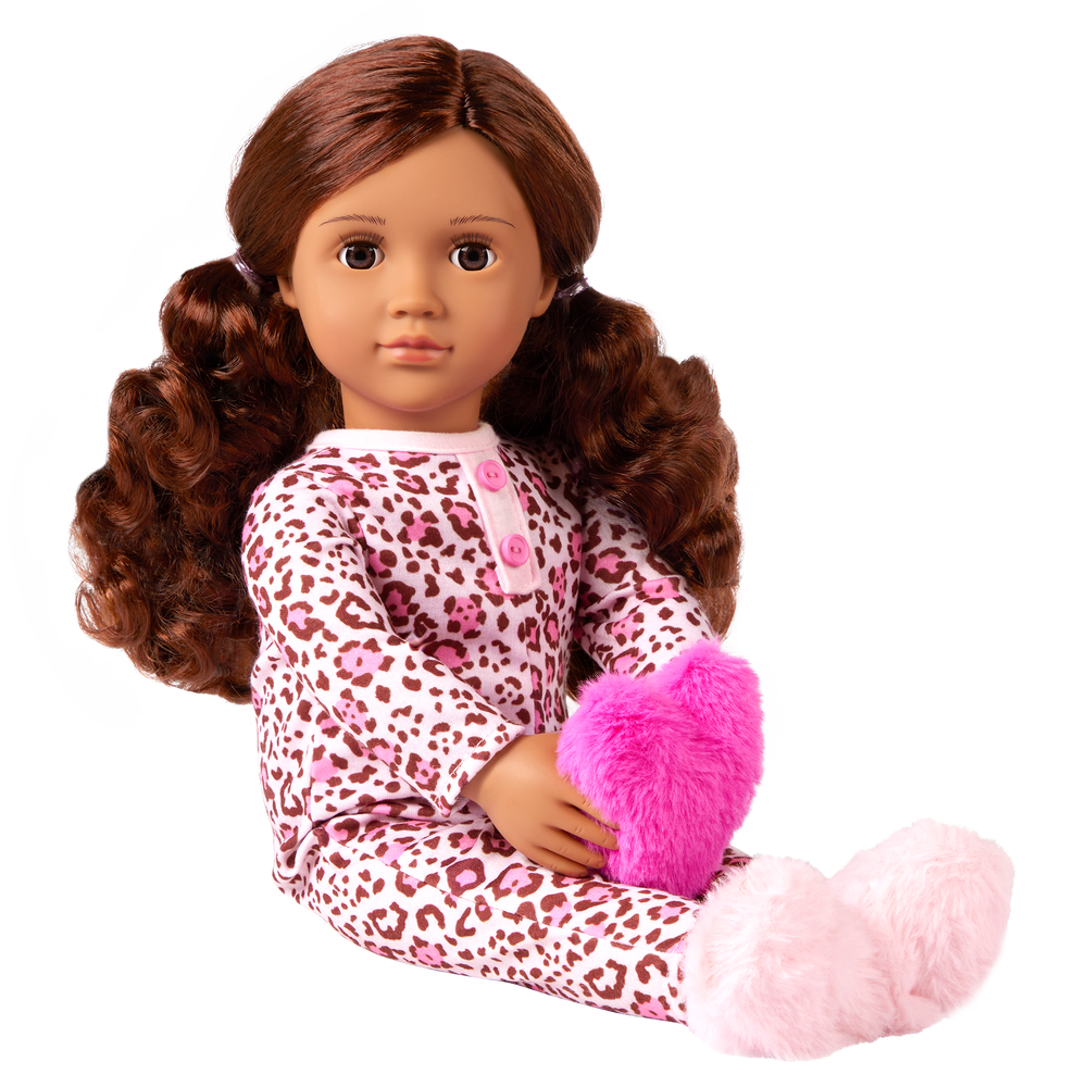 Gracia - 46cm Sleepover Doll - OG Doll with Brown Hair & Eyes - Pink Onesies Pyjama - Toys & Gifts for Kids - Our Generation
