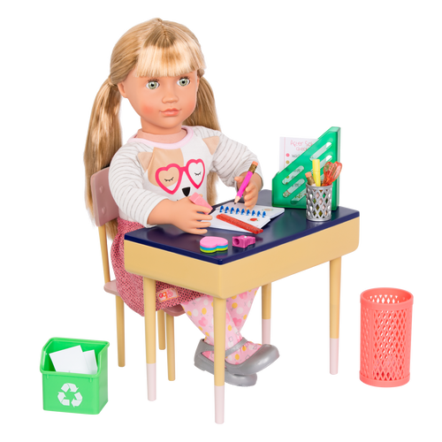 Brilliant Bureau Desk Set - 46cm Doll Desk Set with School Accessories - Our Generation UK
