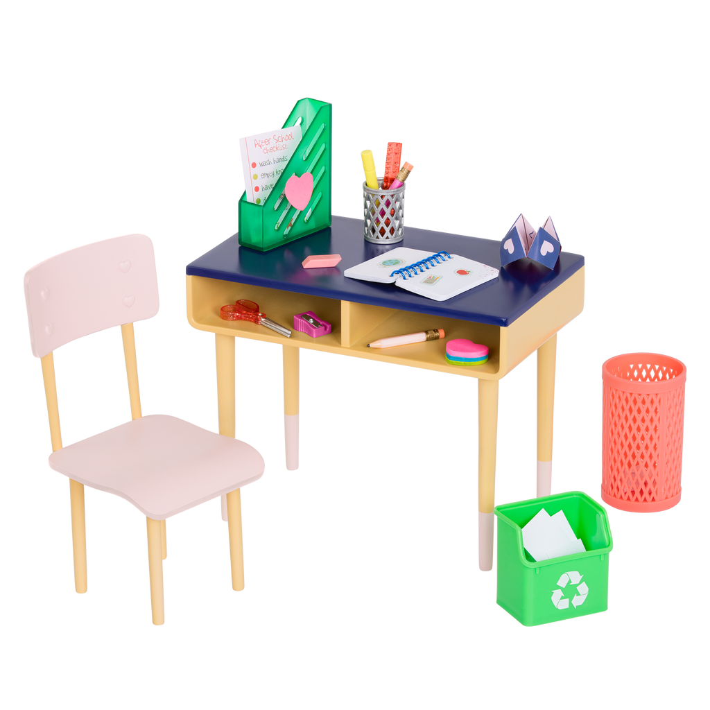 Brilliant Bureau Desk Set - 46cm Doll Desk Set with School Accessories - Our Generation UK