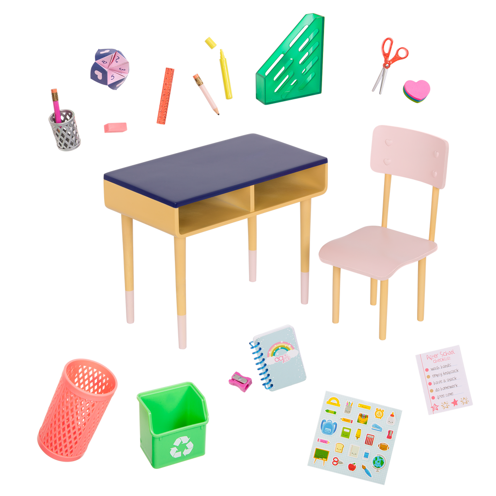 Brilliant Bureau Desk Set - 46cm Doll Desk Set with School Accessories - Our Generation UK