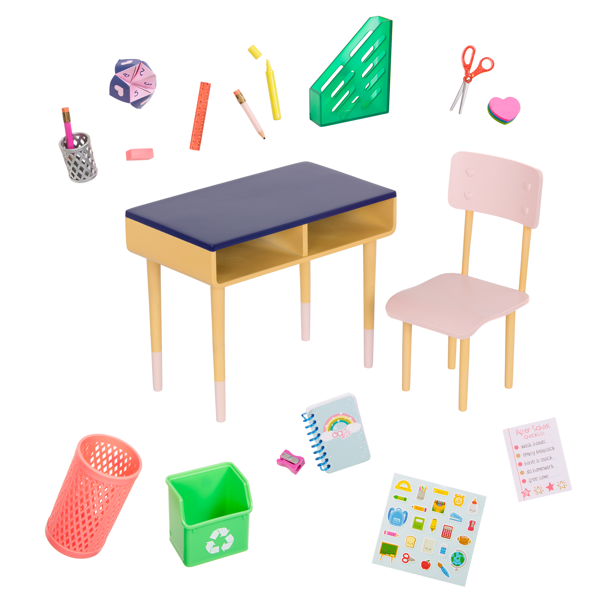 Brilliant Bureau Desk Set - 46cm Doll Desk Set with School Accessories - Our Generation UK