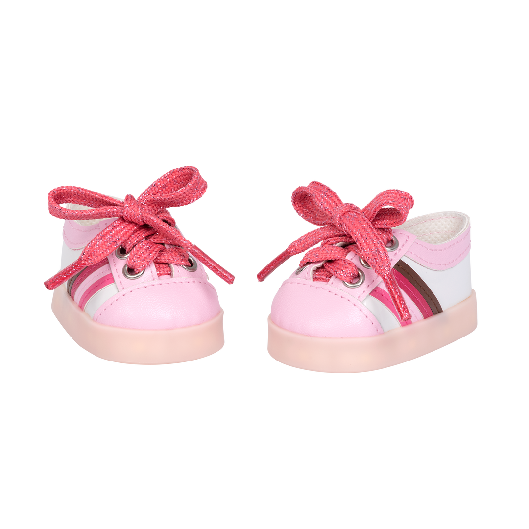 Rainbow Delight - Light-Up Pink Trainers for 46cm Dolls - Doll Shoes -  Our Generation