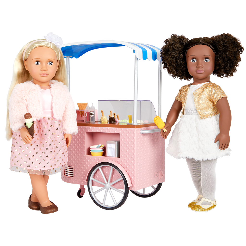 Two Scoops Ice Cream Cart - Pink Ice Cream Cart with Food Accessories - Playsets for Dolls - Our Generation UK