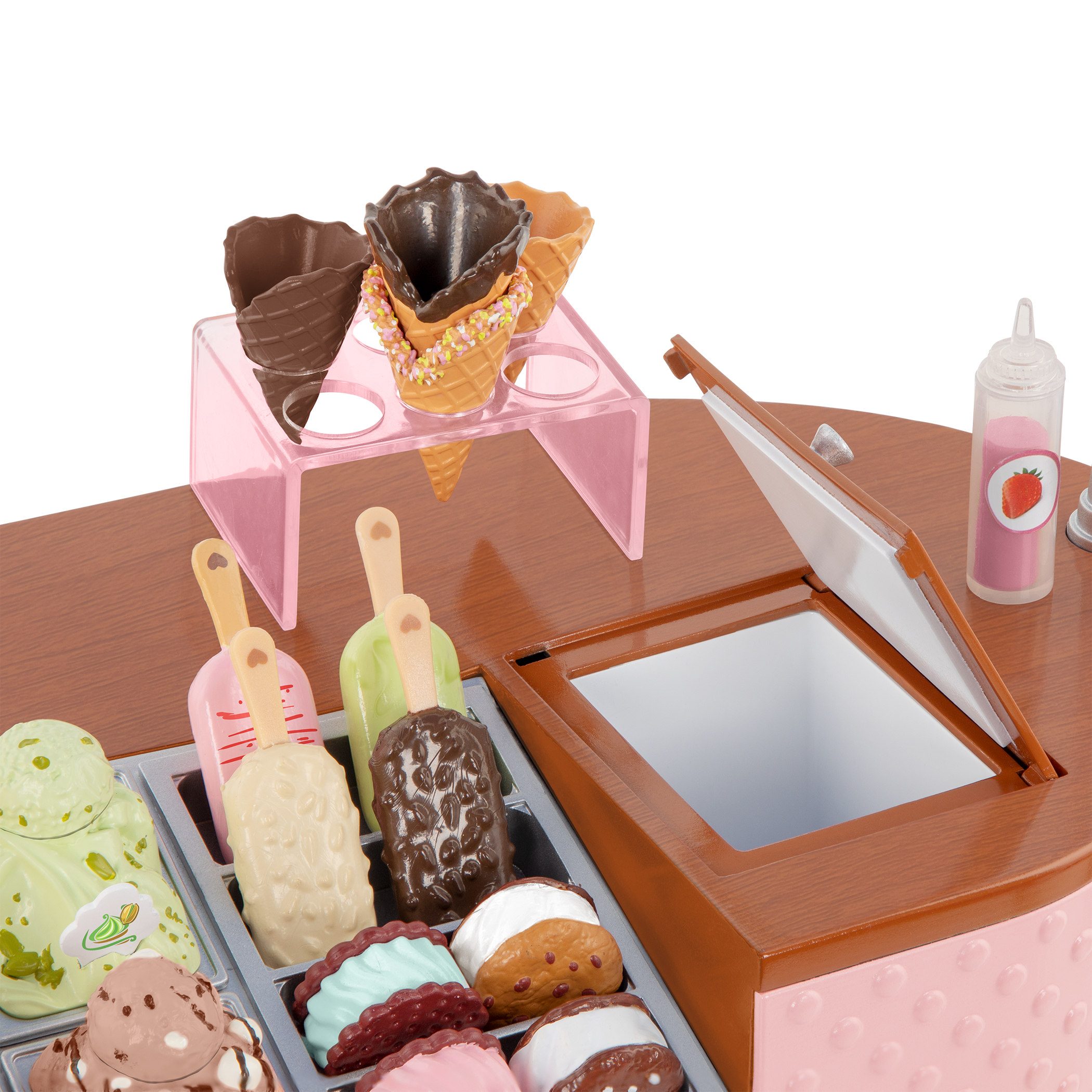 Two Scoops Ice Cream Cart - Pink Ice Cream Cart with Food Accessories - Playsets for Dolls - Our Generation UK