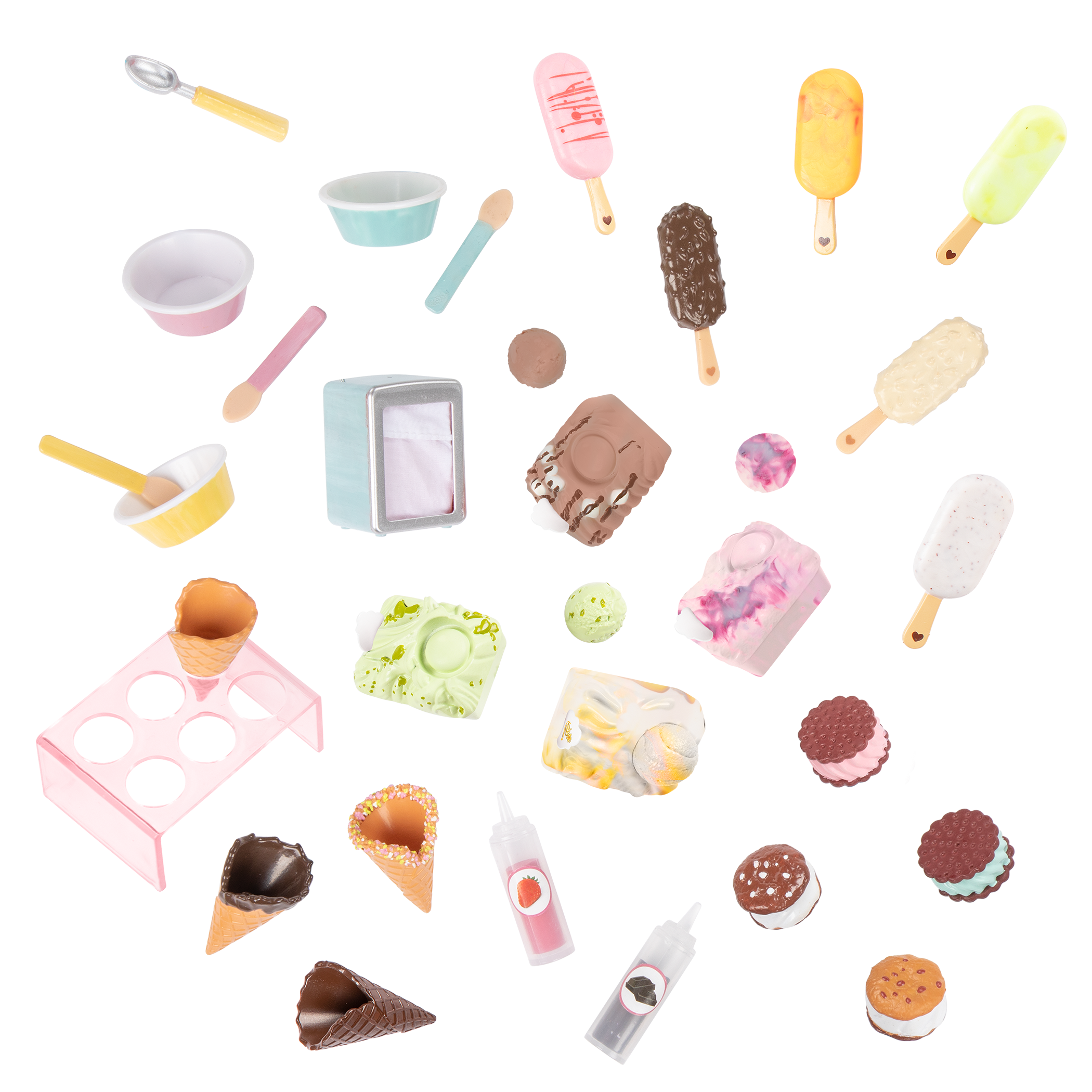 Two Scoops Ice Cream Cart - Pink Ice Cream Cart with Food Accessories - Playsets for Dolls - Our Generation UK
