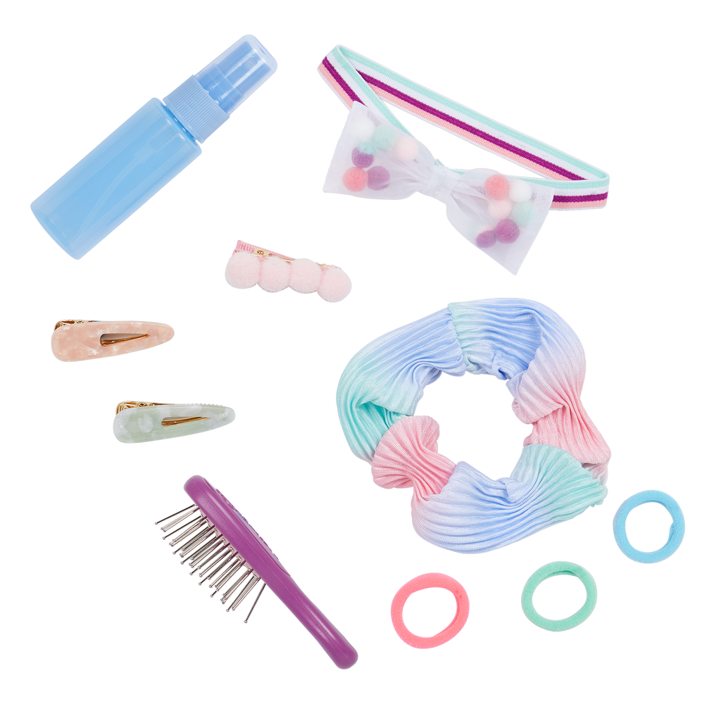 Pretty Pom Poms - 46cm Hair Accessories  - Doll Hairbands, Brush * Spray Bottle - Our Generation