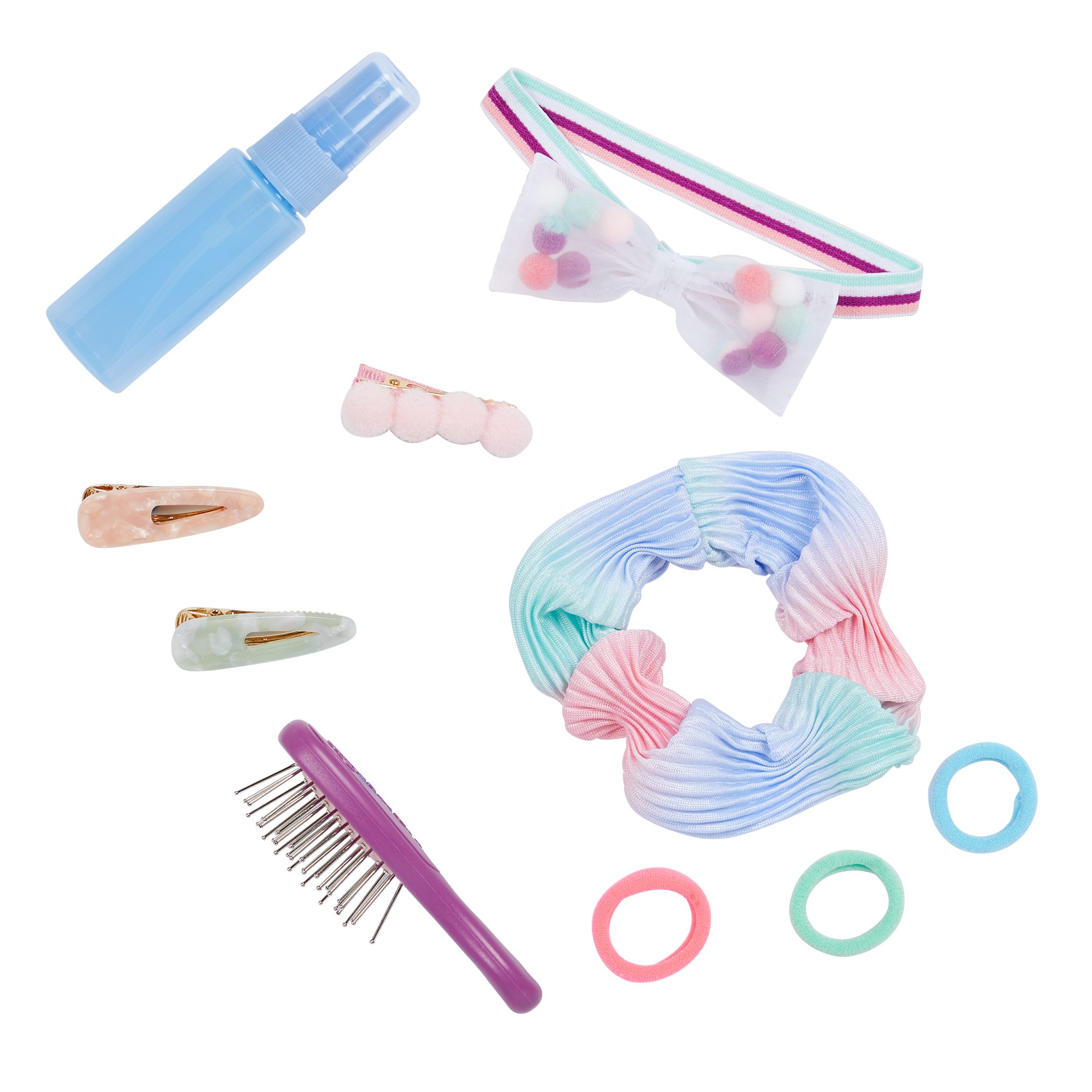 Pretty Pom Poms - 46cm Hair Accessories  - Doll Hairbands, Brush * Spray Bottle - Our Generation