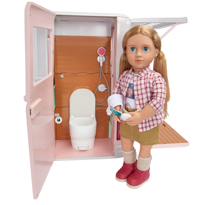 RV Country Cruising Camper - Pink Camper for 46cm Dolls - Functioning Lights, Sounds & Wipers - Food Accessories - Vehicles for Dolls - Our Generation
