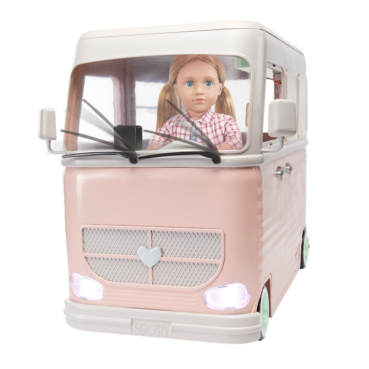 RV Country Cruising Camper - Pink Camper for 46cm Dolls - Functioning Lights, Sounds & Wipers - Food Accessories - Vehicles for Dolls - Our Generation