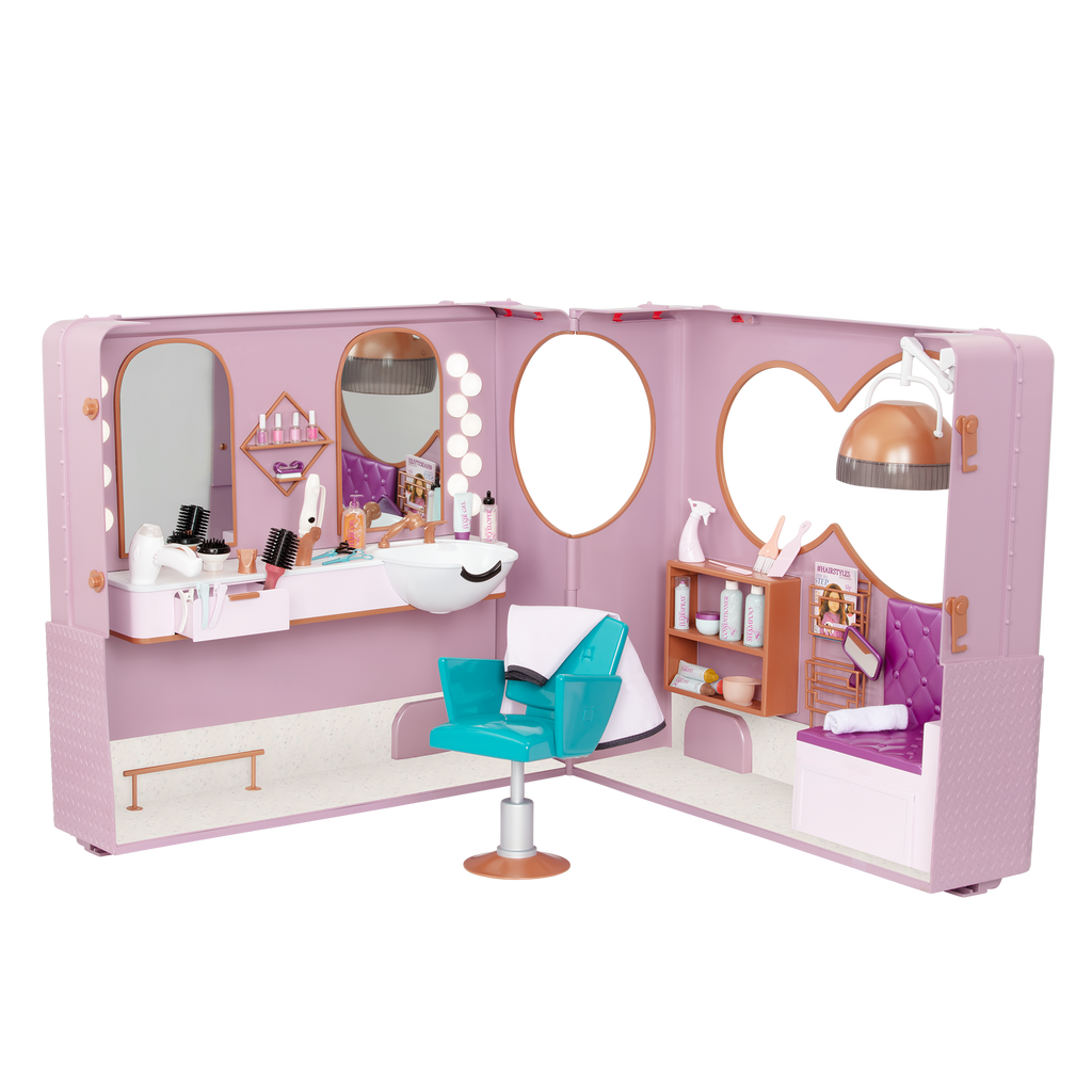 Salon on Wheels - Hair Salon on Wheels for 46cm Dolls = Hairstyling Accessories - Playset with Functioning Lights - Accessories for Dolls - Our Generation