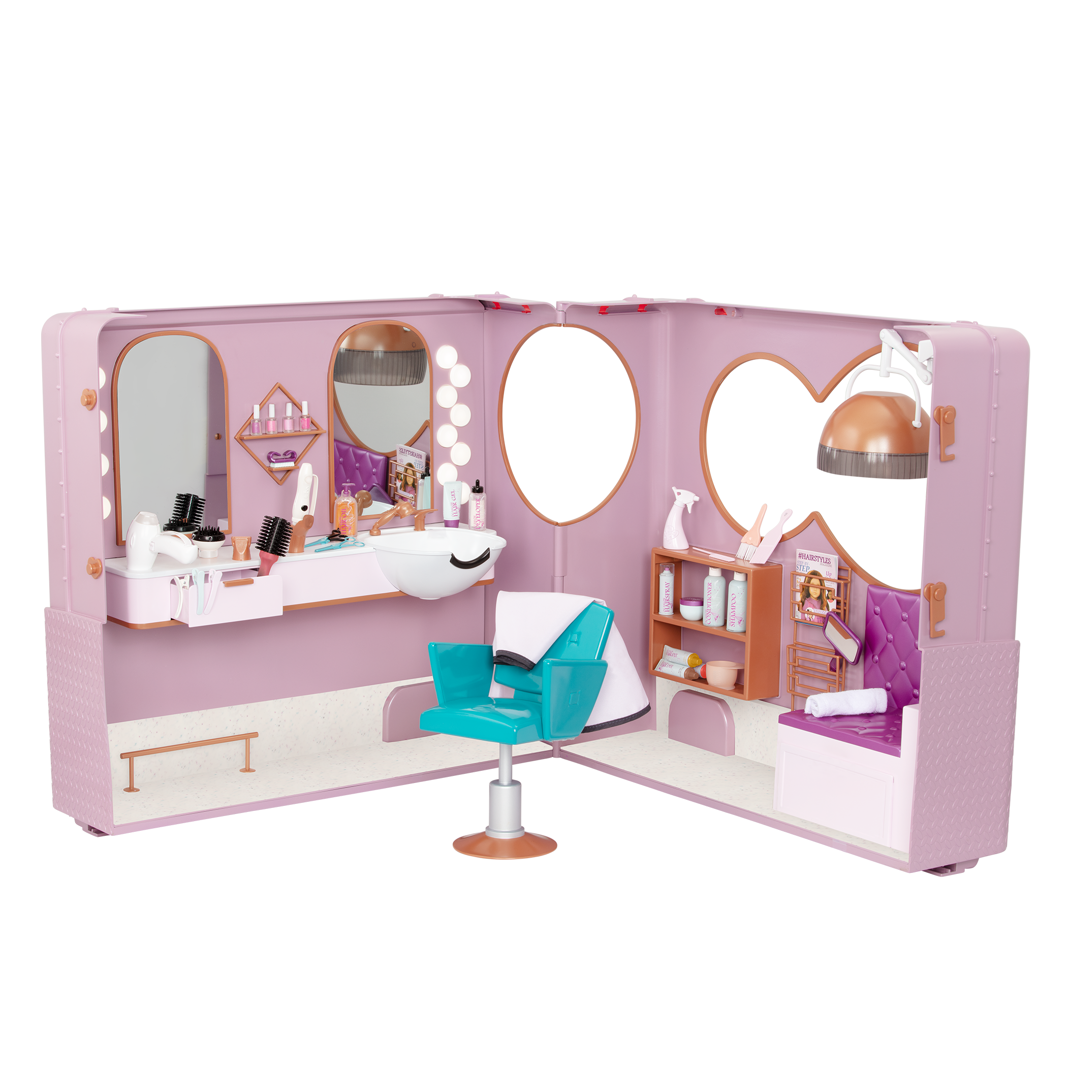Salon on Wheels - Hair Salon on Wheels for 46cm Dolls = Hairstyling Accessories - Playset with Functioning Lights - Accessories for Dolls - Our Generation