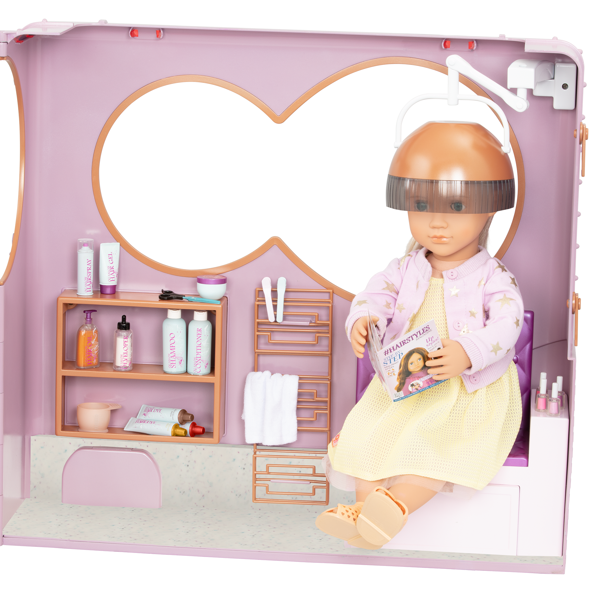 Salon on Wheels - Hair Salon on Wheels for 46cm Dolls = Hairstyling Accessories - Playset with Functioning Lights - Accessories for Dolls - Our Generation