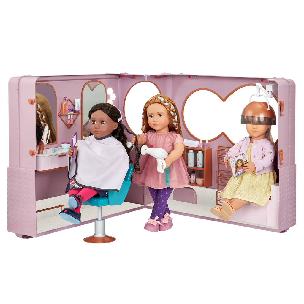 Salon on Wheels - Hair Salon on Wheels for 46cm Dolls = Hairstyling Accessories - Playset with Functioning Lights - Accessories for Dolls - Our Generation