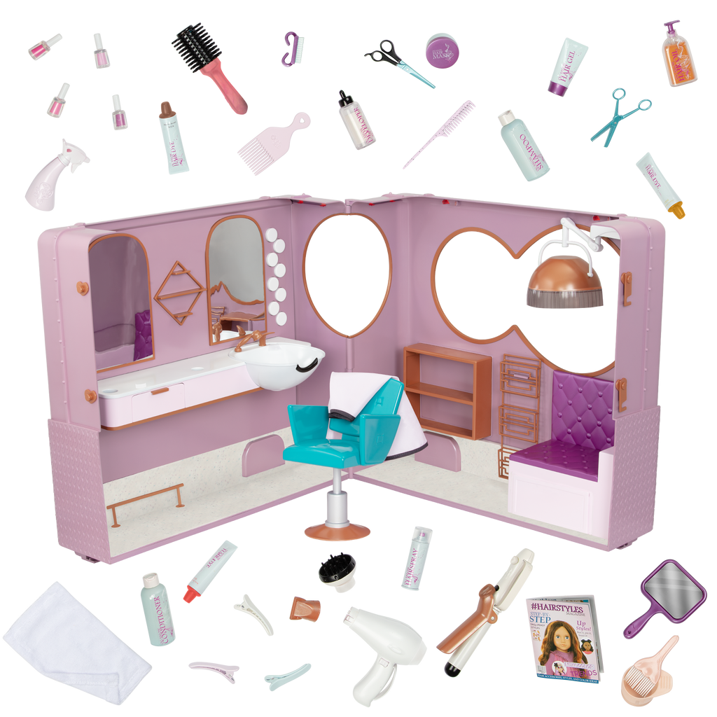 Salon on Wheels - Hair Salon on Wheels for 46cm Dolls = Hairstyling Accessories - Playset with Functioning Lights - Accessories for Dolls - Our Generation
