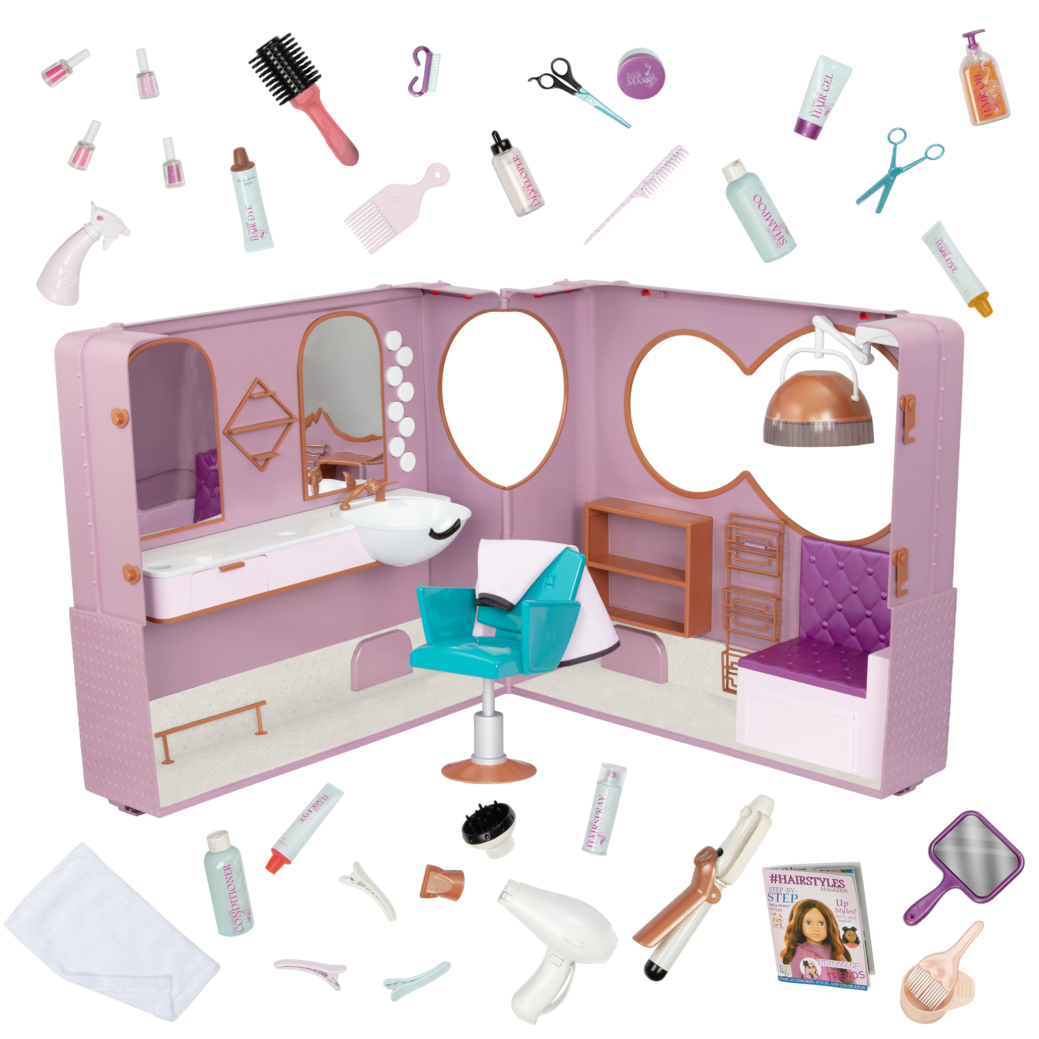 Salon on Wheels - Hair Salon on Wheels for 46cm Dolls = Hairstyling Accessories - Playset with Functioning Lights - Accessories for Dolls - Our Generation