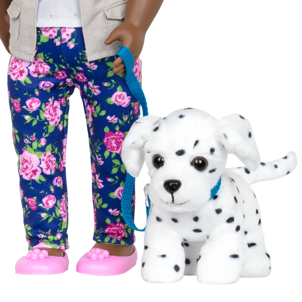 Hop in Dog Carrier with Dalmatian - 15cm Plush Puppy with Pink Carrier & Accessories - Doll Accessory - Our Generation UK