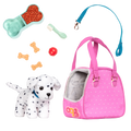 Hop in Dog Carrier with Dalmatian - 15cm Plush Puppy with Pink Carrier & Accessories - Doll Accessory - Our Generation UK