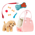 Hop in Dog Carrier with Cocker Spaniel - 15cm Plush Pup Pink Carrier & Accessories - Accessory for Dolls - Our Generation