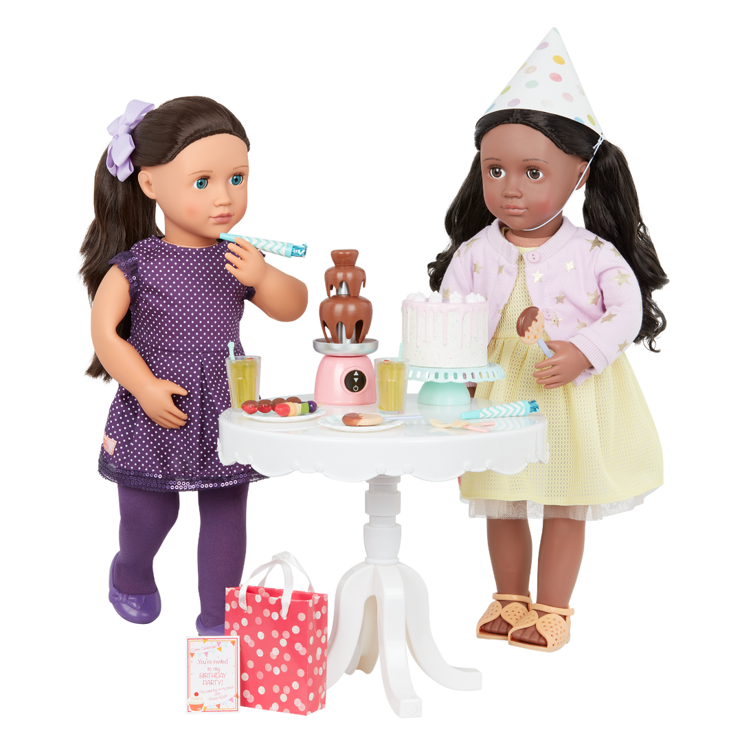 Party Time - Doll Birthday Party Set - Table. Food Accessories & Party Hat - Accessories for 46cm Dolls - Our Generation