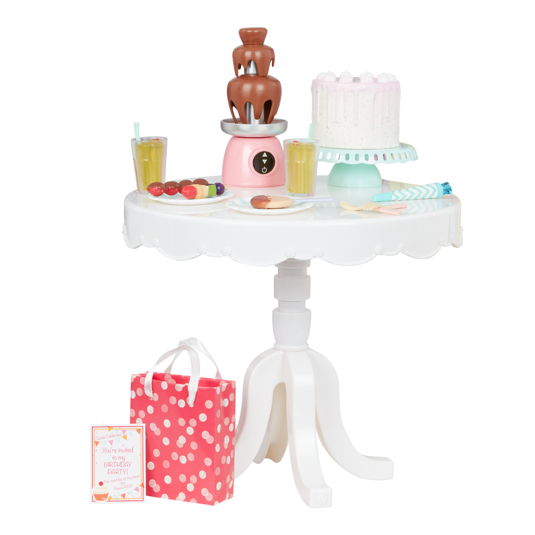 Party Time - Doll Birthday Party Set - Table. Food Accessories & Party Hat - Accessories for 46cm Dolls - Our Generation