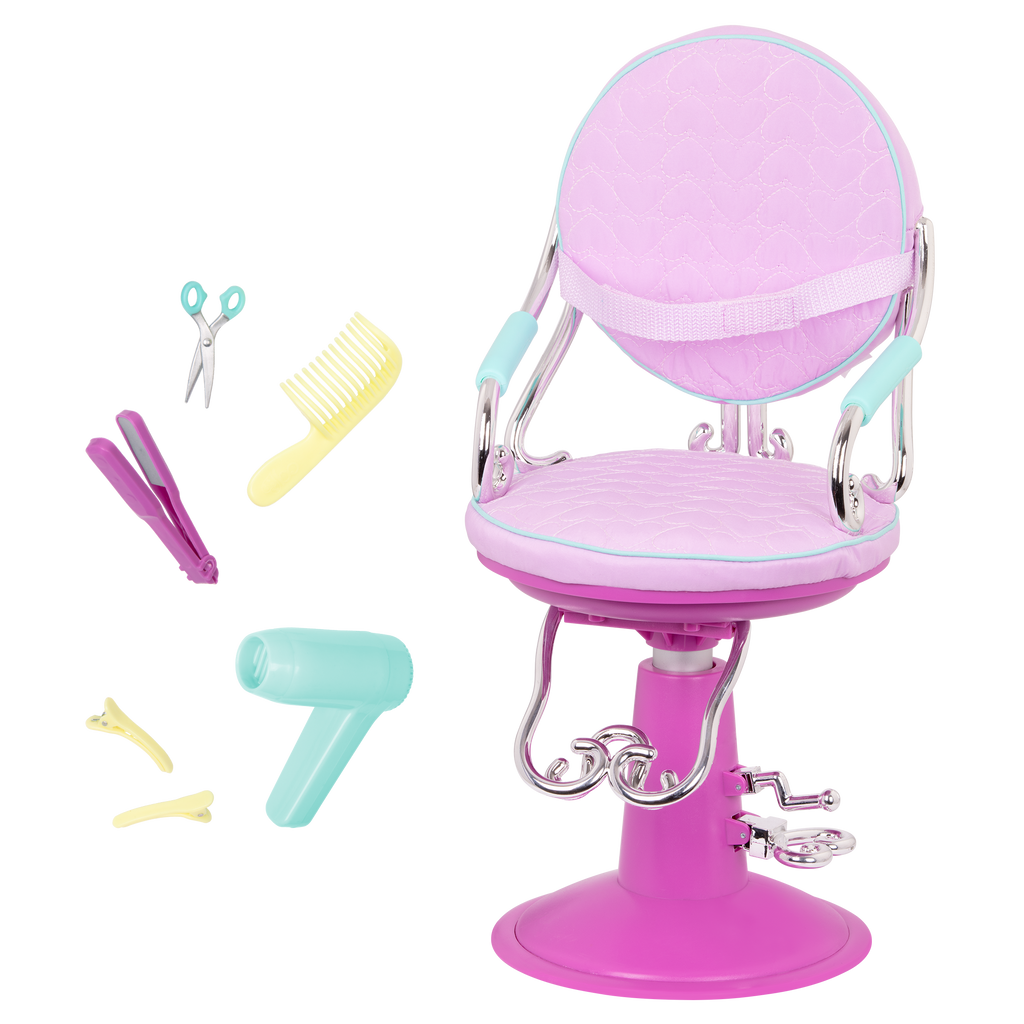 Sitting Pretty Salon Chair - Lilac Hairdresser Chair with Hairstyling Accessories - 46cm Doll Accessories - Our Generation