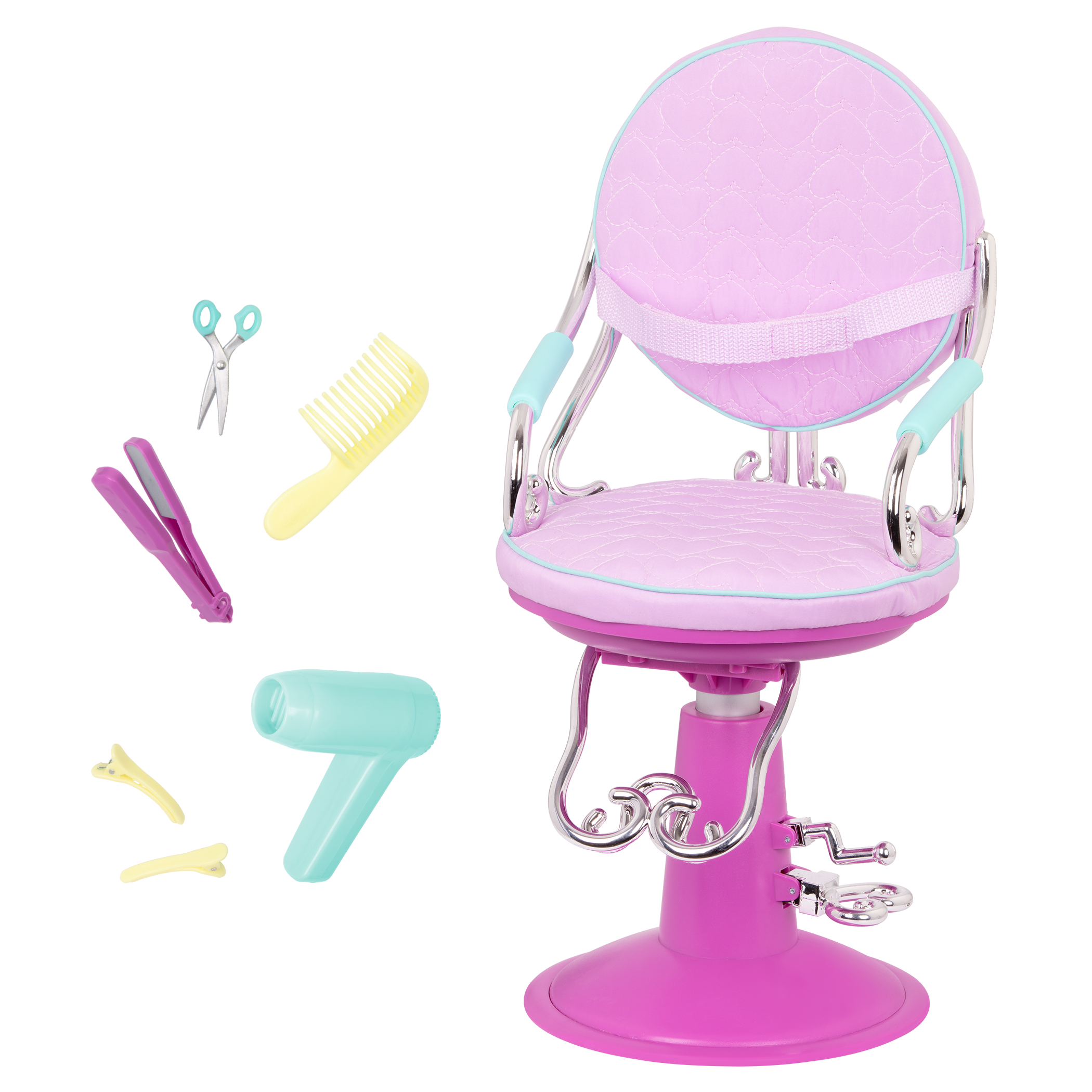 Sitting Pretty Salon Chair - Lilac Hairdresser Chair with Hairstyling Accessories - 46cm Doll Accessories - Our Generation
