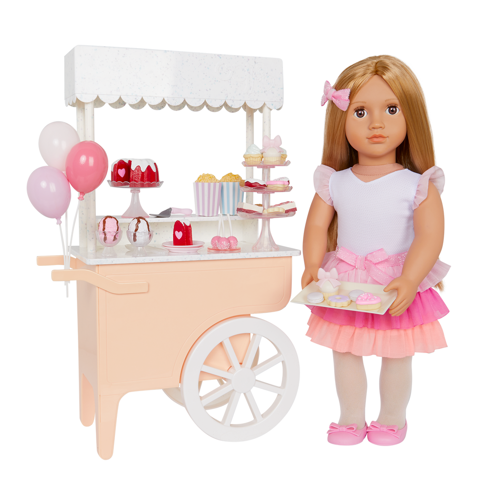 Oh So Sweet Cart - Dessert Cart for 46cm Dolls - Food Accessories - Pink & White Cart on Wheels - Doll Accessory - Our Generation