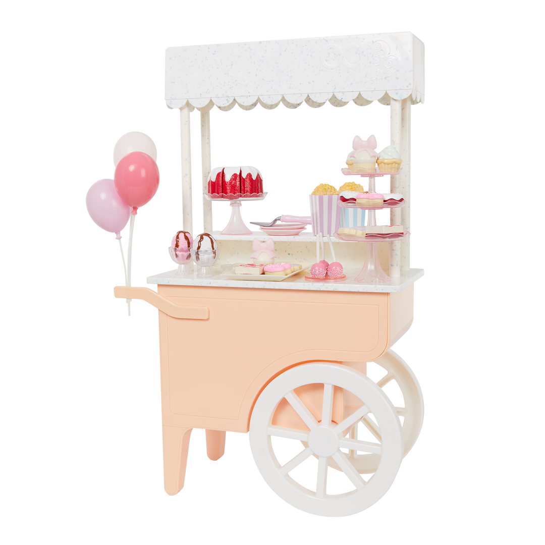 Oh So Sweet Cart - Dessert Cart for 46cm Dolls - Food Accessories - Pink & White Cart on Wheels - Doll Accessory - Our Generation