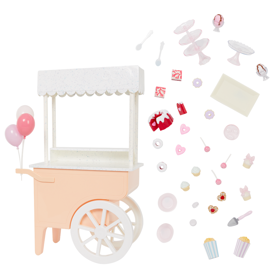 Oh So Sweet Cart - Dessert Cart for 46cm Dolls - Food Accessories - Pink & White Cart on Wheels - Doll Accessory - Our Generation