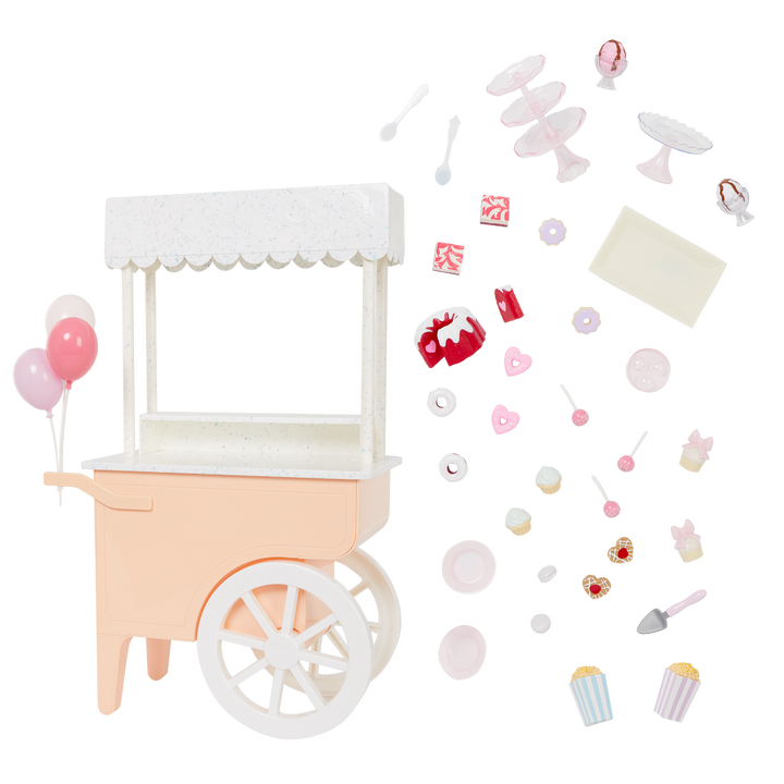 Oh So Sweet Cart - Dessert Cart for 46cm Dolls - Food Accessories - Pink & White Cart on Wheels - Doll Accessory - Our Generation